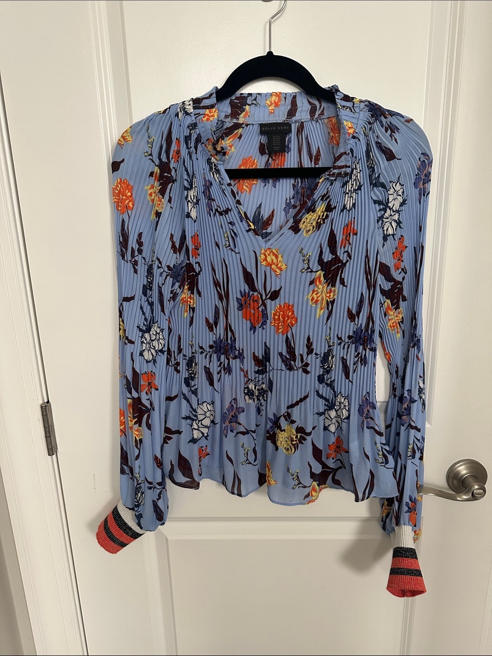 Pleated Floral V-Neck Blouse NWOT